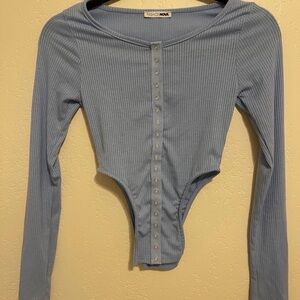 Fashion Nova Ribbed Long Sleeve Snap Bodysuit Blue Size S